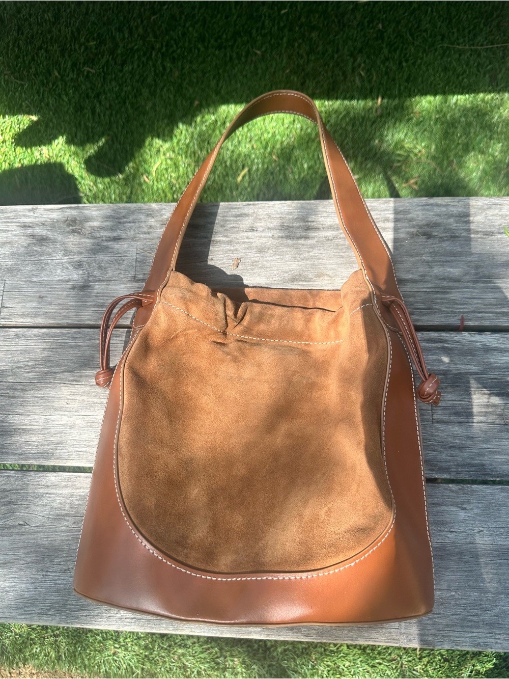 STAUD Brown Suede & Leather Shoulder Bag - Picture 2 of 3